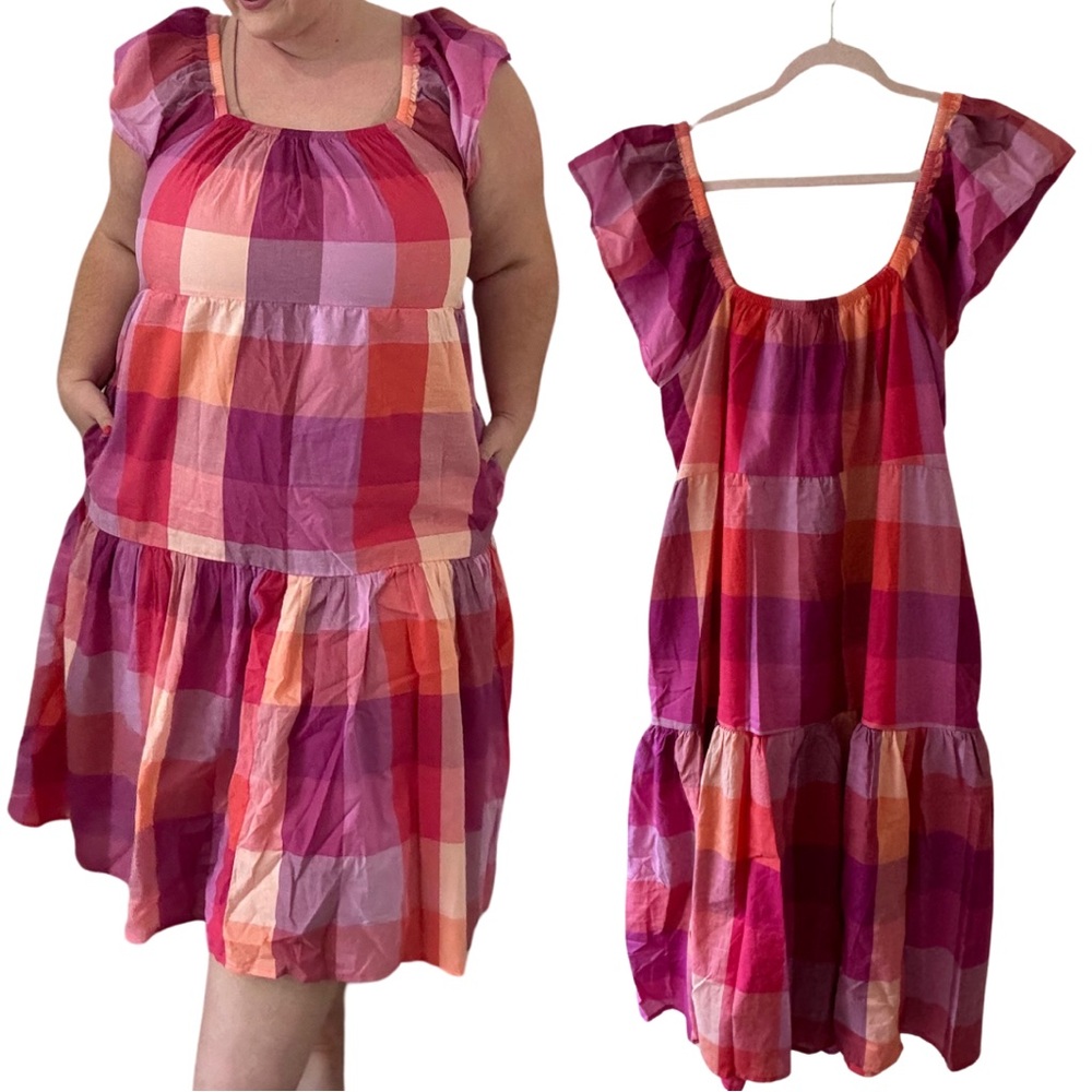 Pink, orange, and red striped dress. Size 16/18.